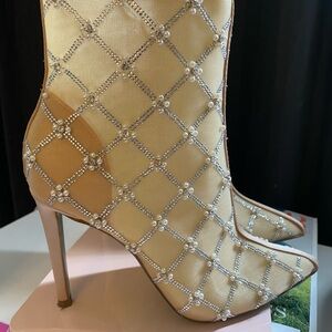 Betsey Johnson Gold and Silver Embellished Heeled Boots